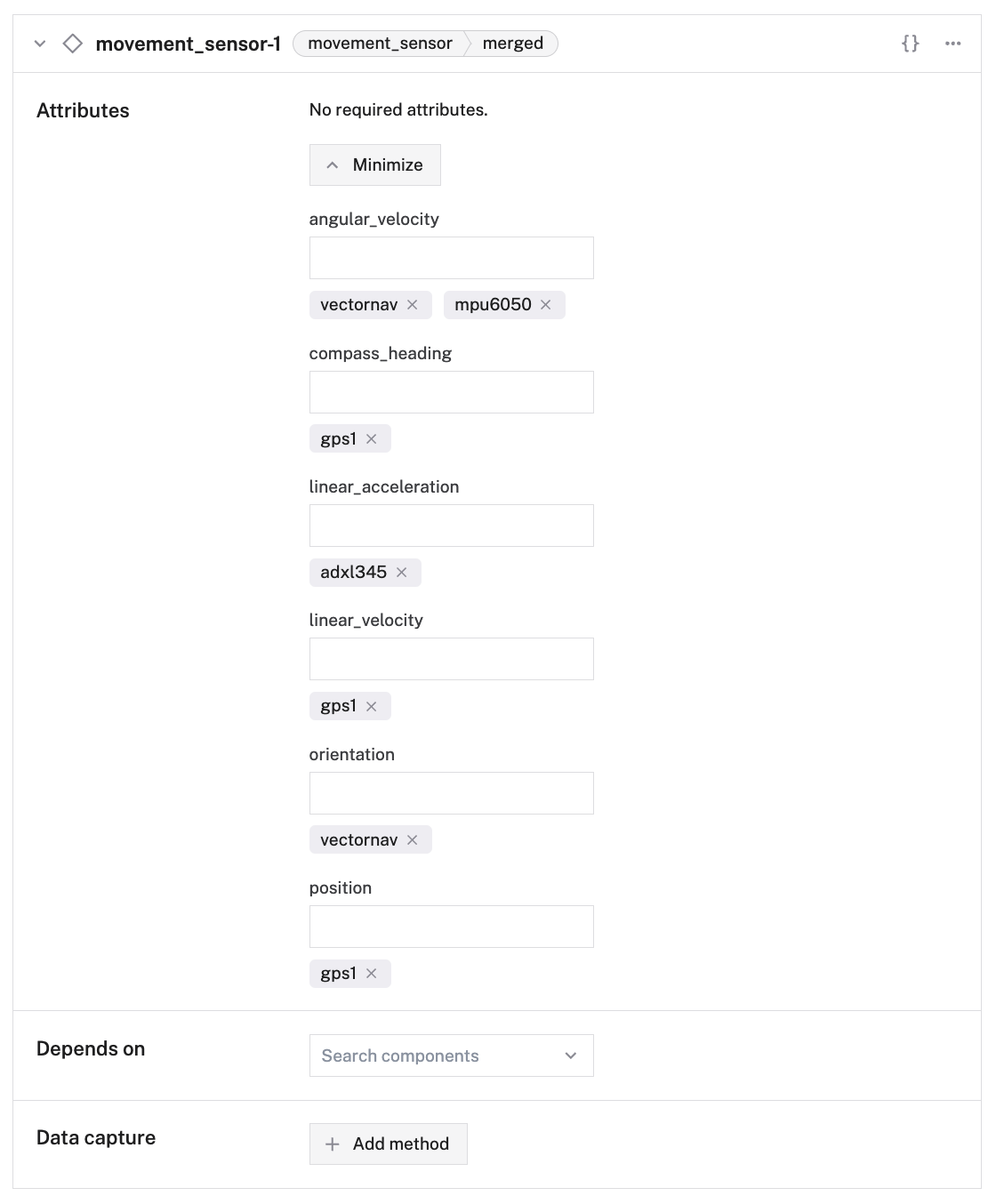 Creation of an `merged` movement sensor with attributes filled in.