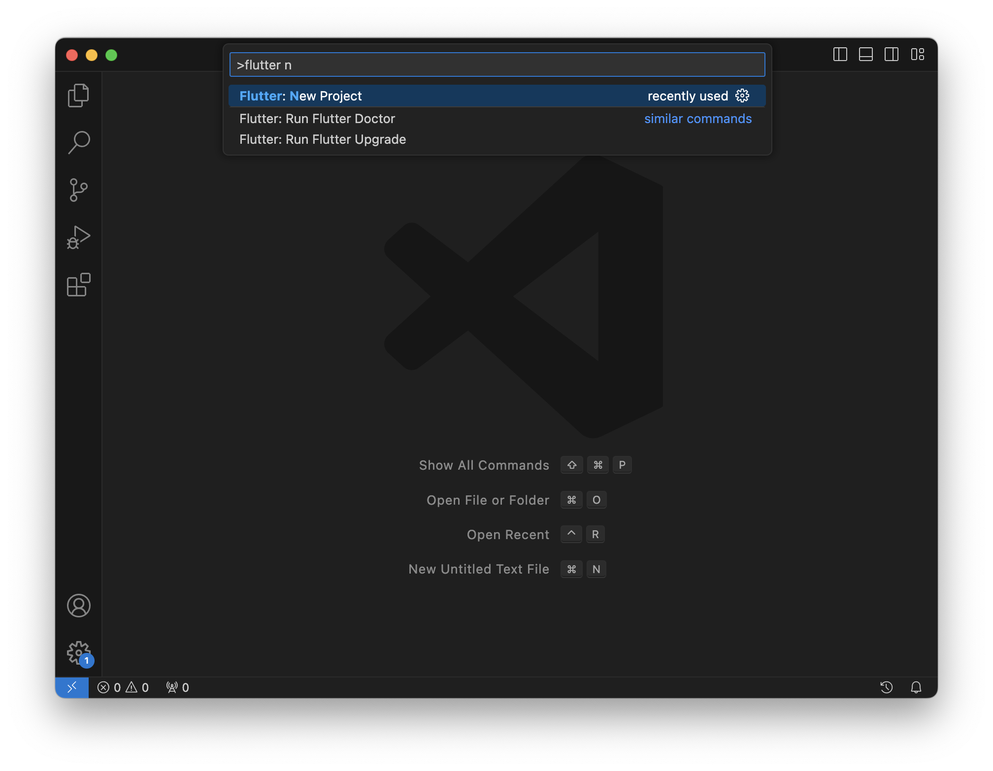 Creating a new project in VS Code.